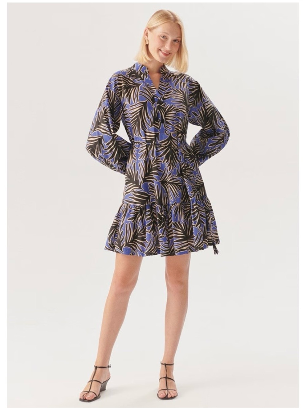 Exquise Leaf Print Drawstring Cotton Mini Dress. Size 6